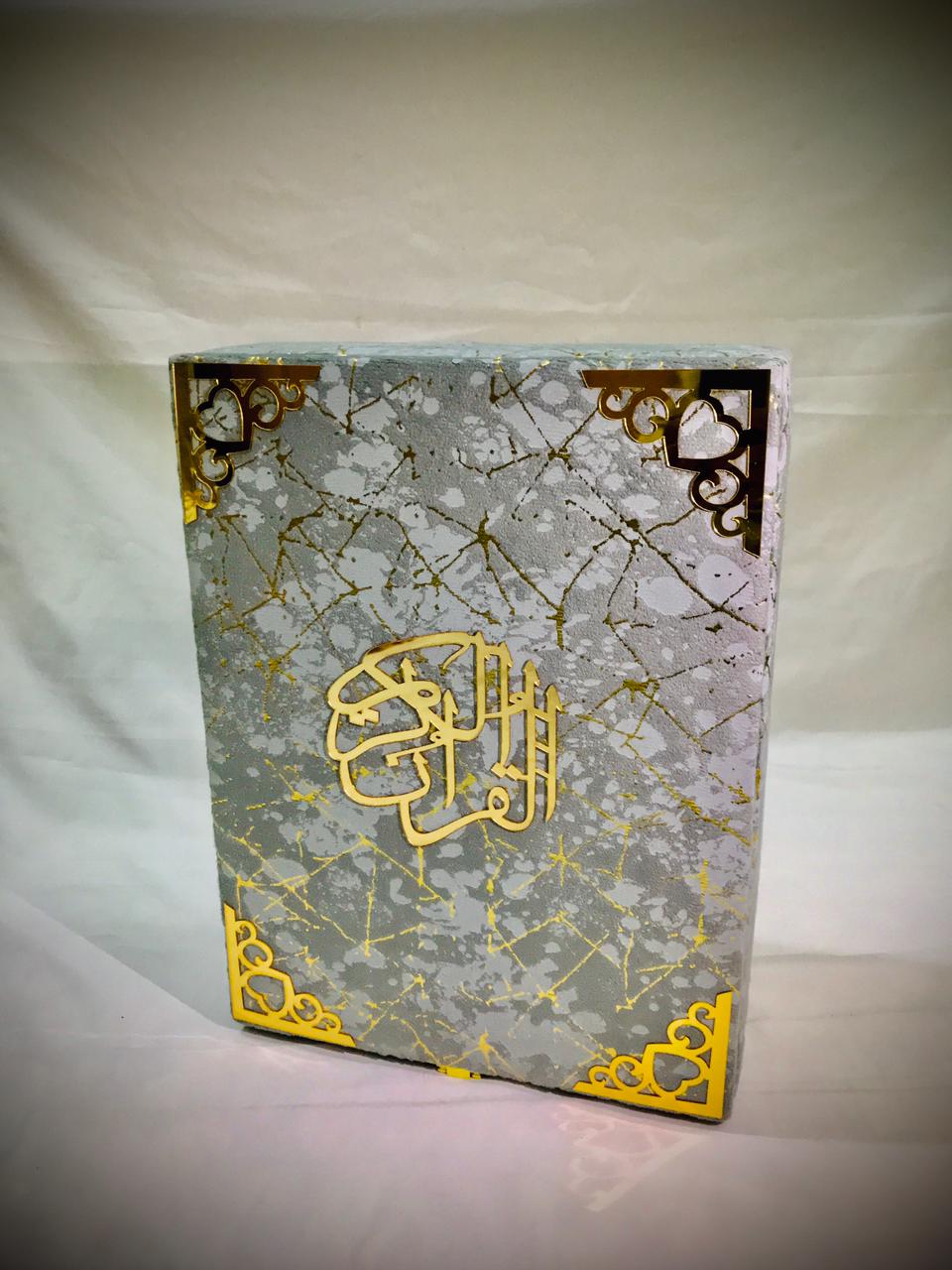 GRAY GOLDEN EMBOSSED TURKISH TEXTURE QURAN BOX