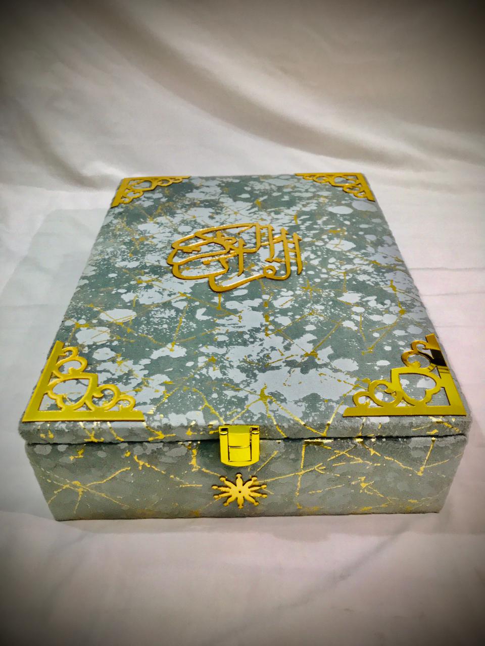 GRAY GOLDEN EMBOSSED TURKISH TEXTURE QURAN BOX
