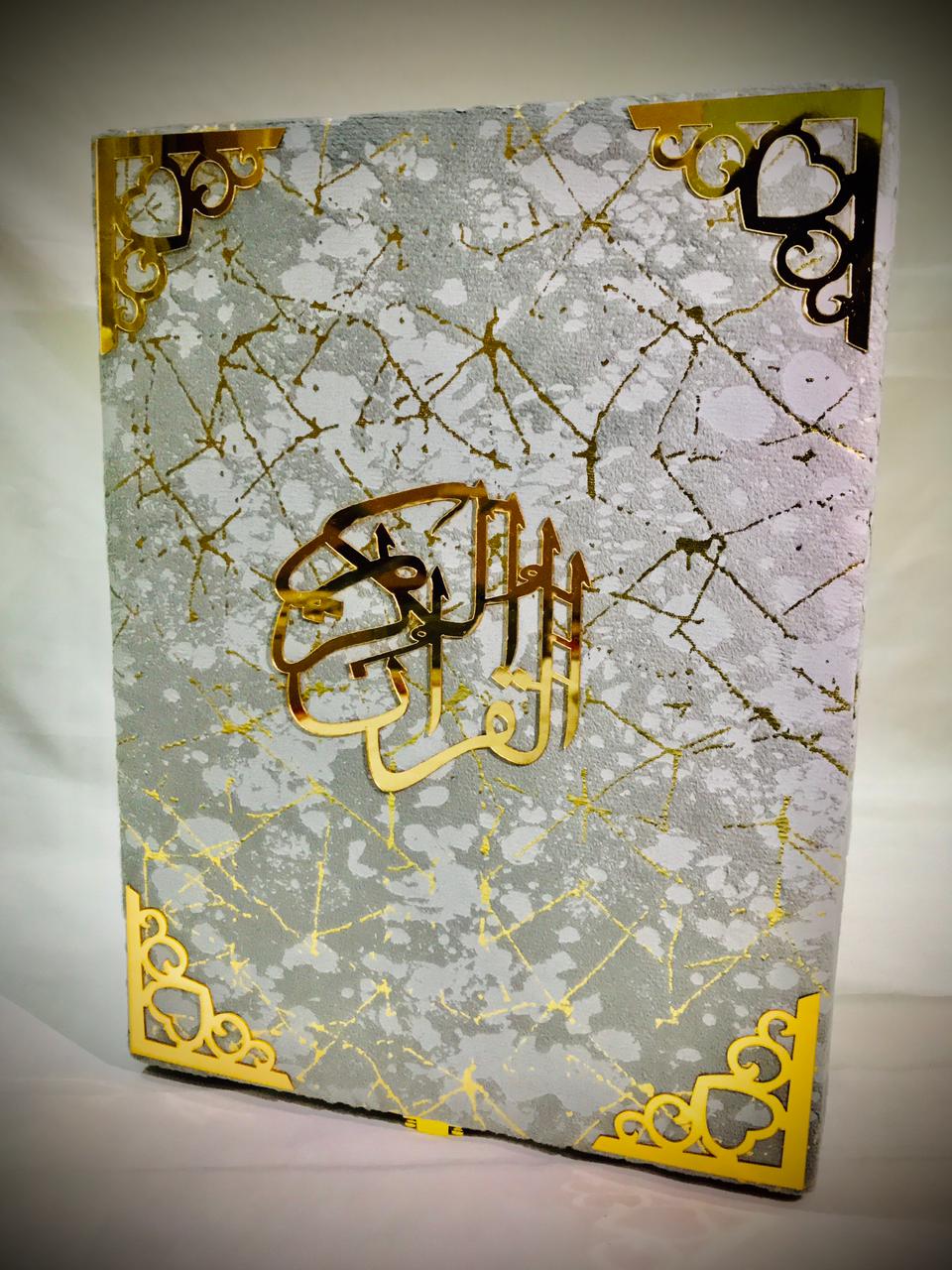 GRAY GOLDEN EMBOSSED TURKISH TEXTURE QURAN BOX