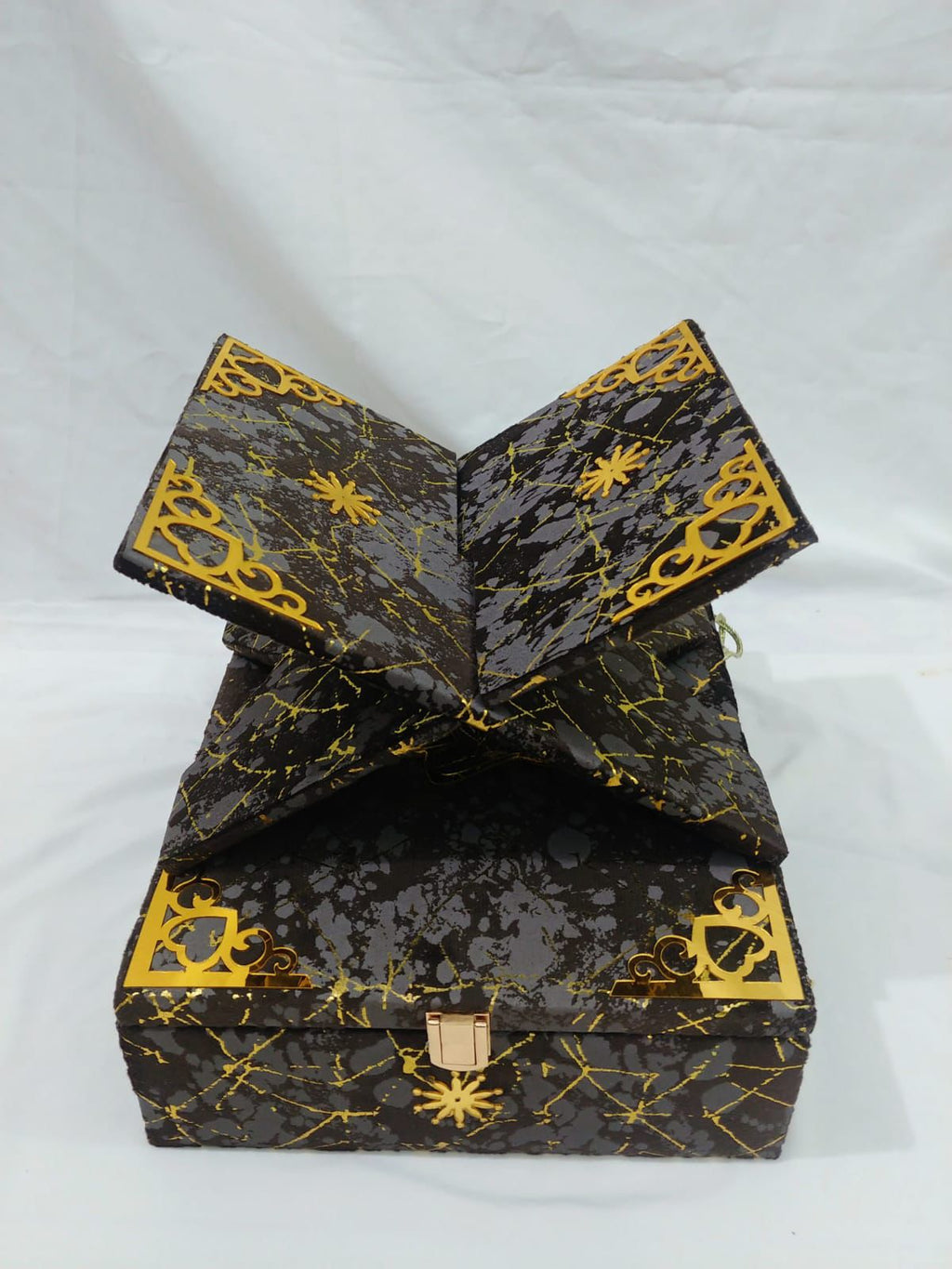 CHARCOAL GREY + BROWN EMBOSSED TURKISH TEXTURE QURAN BOX