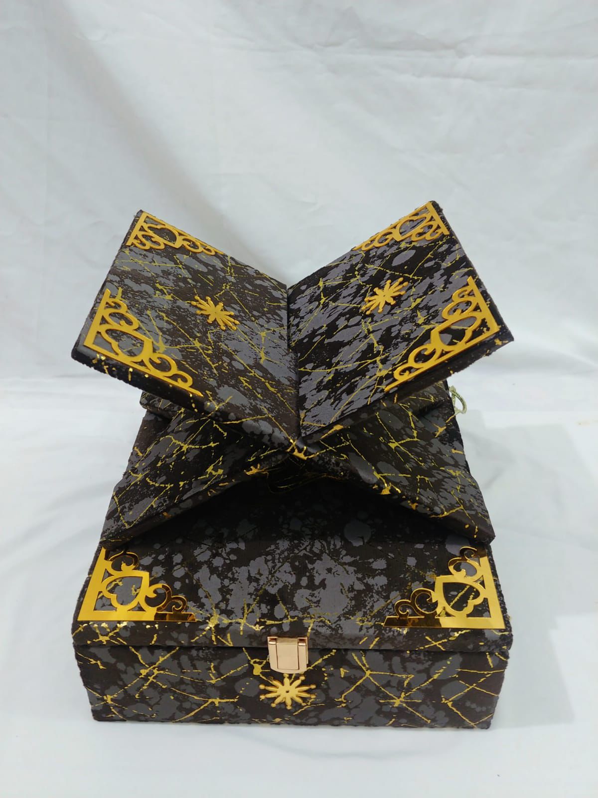 CHARCOAL GREY + BROWN EMBOSSED TURKISH TEXTURE QURAN BOX