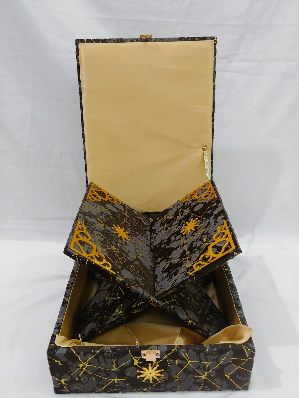 CHARCOAL GREY + BROWN EMBOSSED TURKISH TEXTURE QURAN BOX