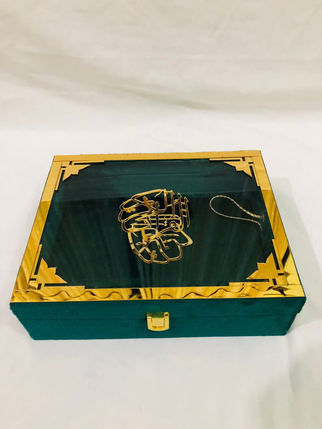 EMERALD GREEN ACRYLIC GLASS QURAN BOX & QURAN SHAREEF