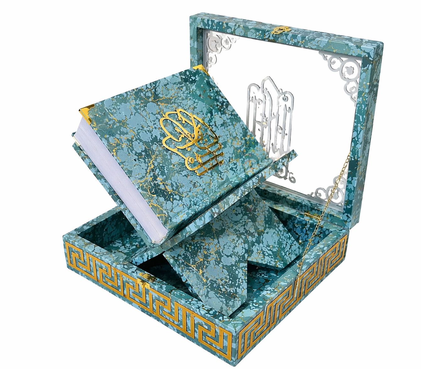TEAL BLUE ACRYLIC QURAN BOX & QURAN SHAREEF